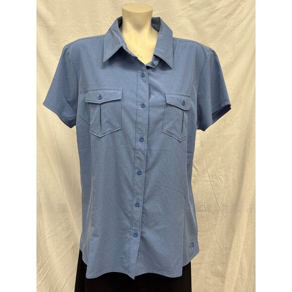 The North Face Womens Blue Vented Button Front Shirt Sz XL Short Sleeve Pockets‎ - Picture 1 of 9